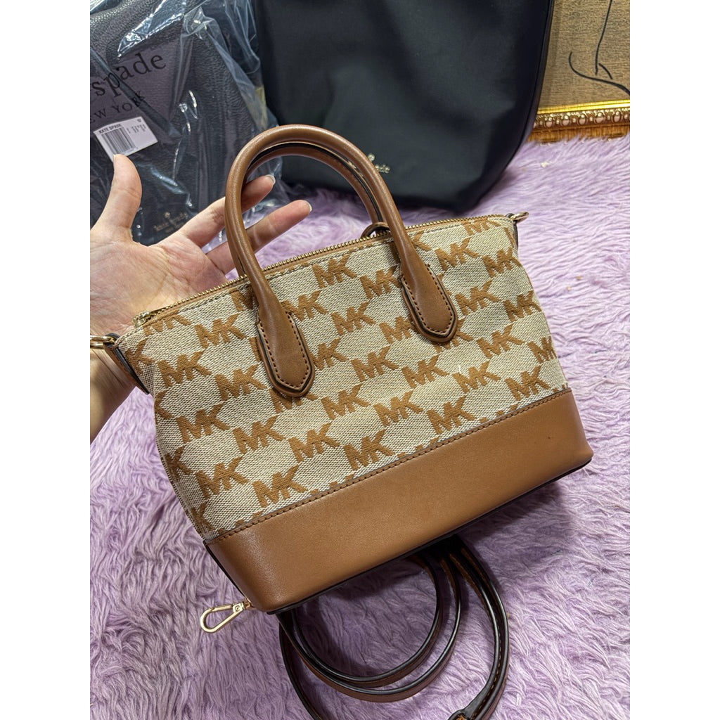 ORIG Preloved MK Hyde Small Logo Jacquard Satchel Brown Bag