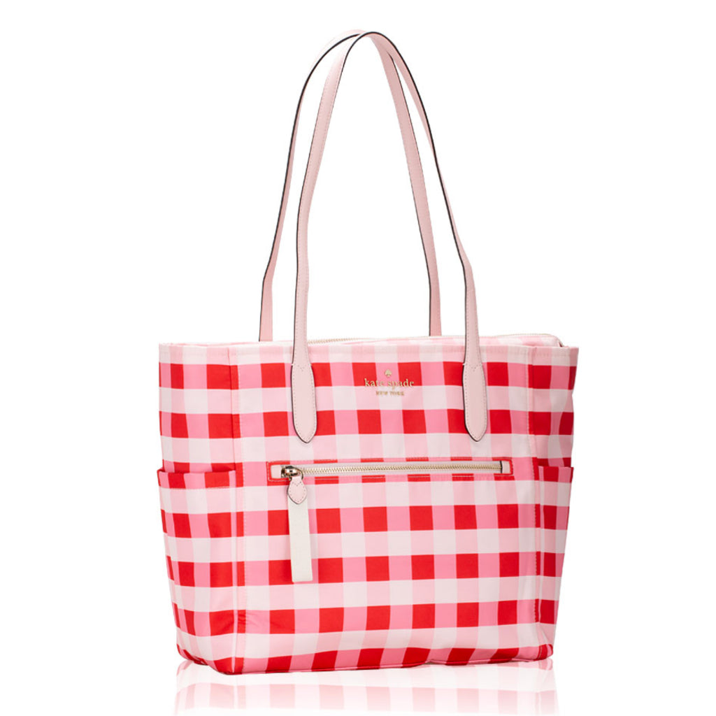 ORIG & IMPORTED KS Chelsea Gingham Large Tote Nylon Bag Satchel Pink Multi