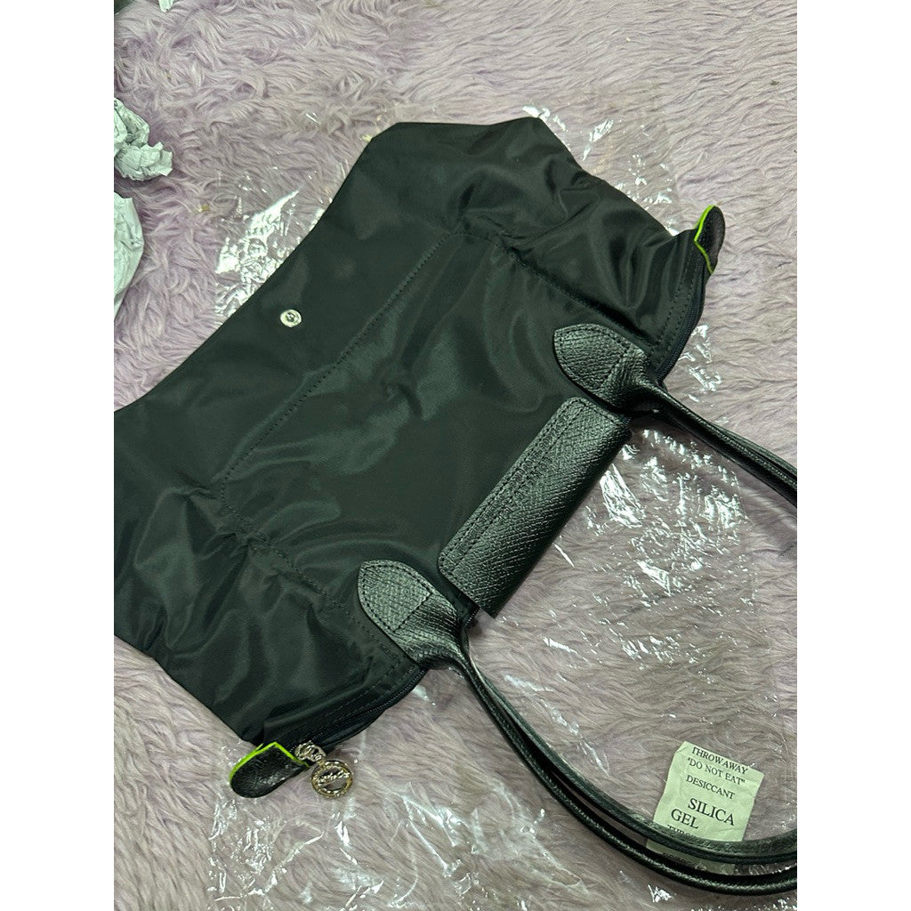 ORIG & IMPORTED Longchamp LC Le Pliage Original Medium Long Handle Nylon Tote Black Bag