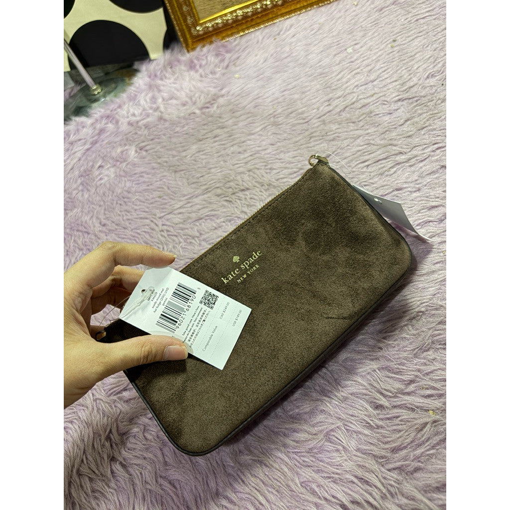 ORIG & IMPORTED KS Gemini Suede Convertible Wristlet Shoulder Brown Bag