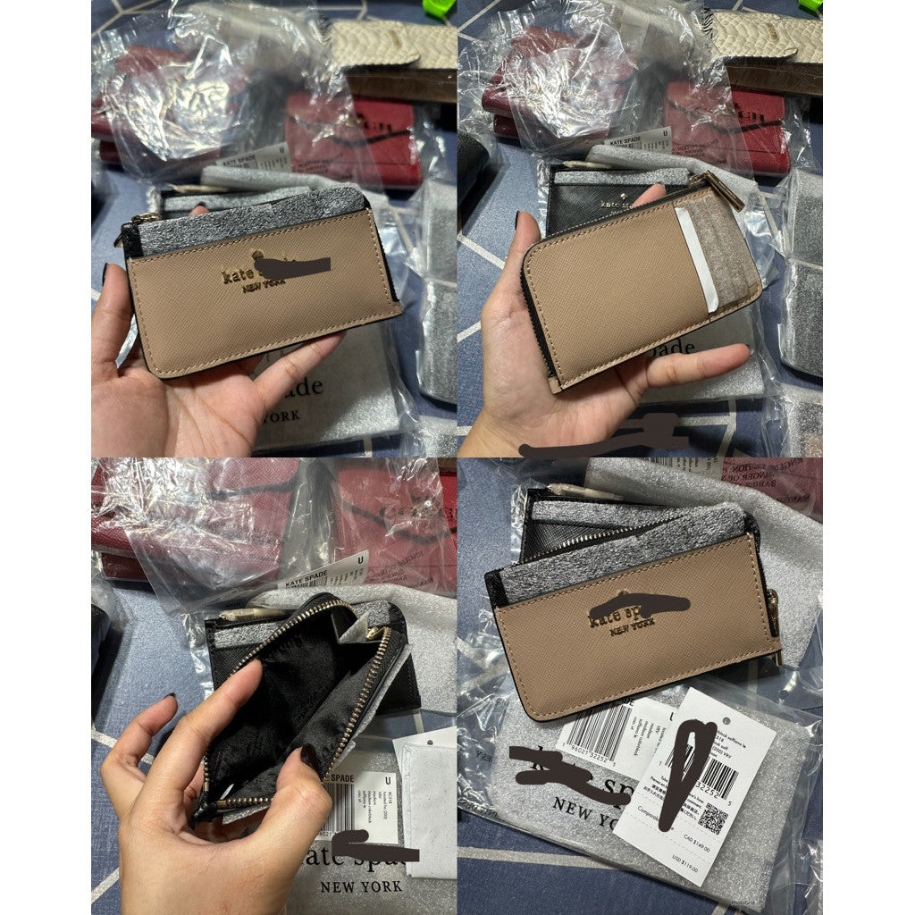 ORIG KSNY Madison Top Zip Card Holder Slim Small Wallet in Toasted Hazelnut Brown