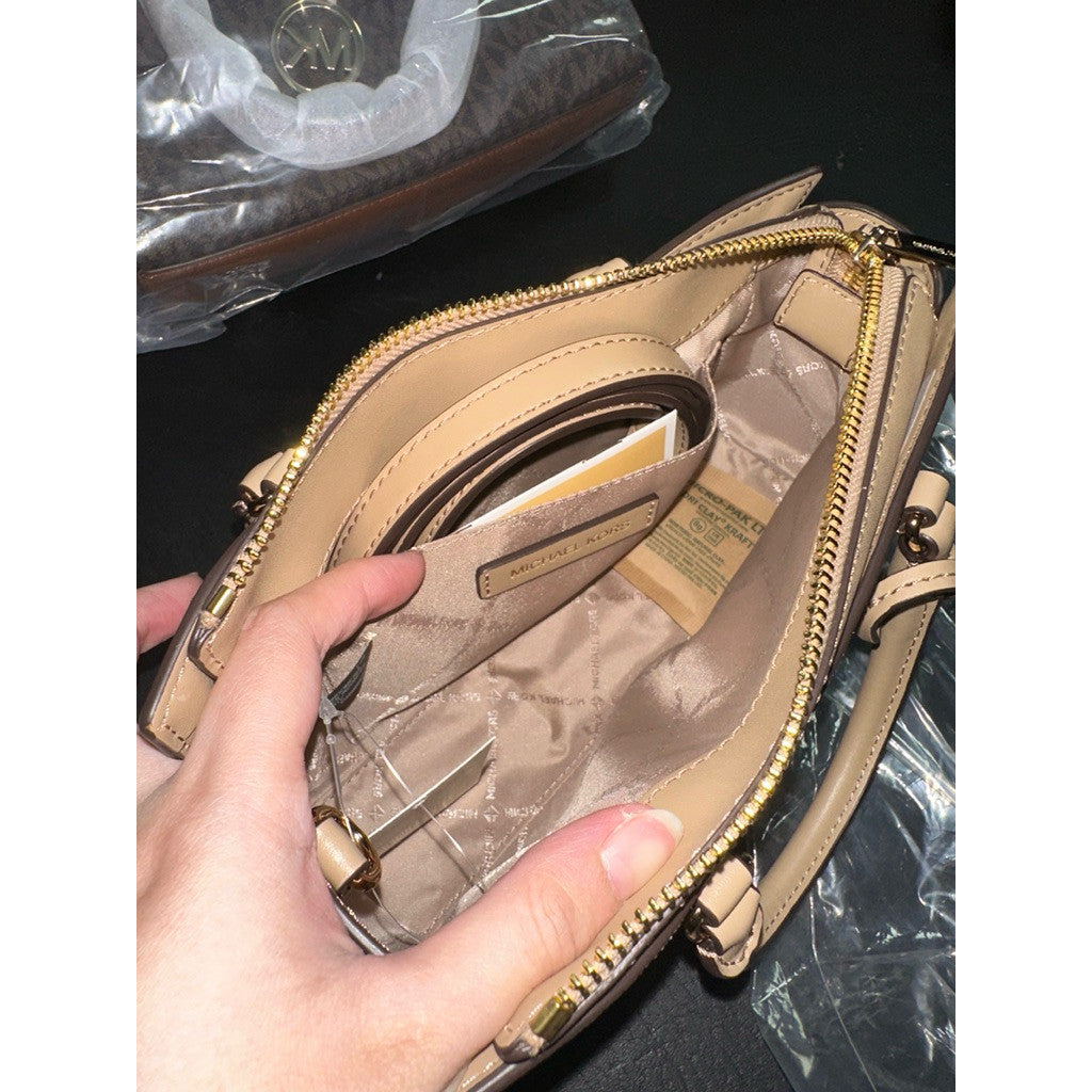 ORIG & IMPORTED MK Arden Small Signature Logo Satchel Brown/Beige Camel Bag