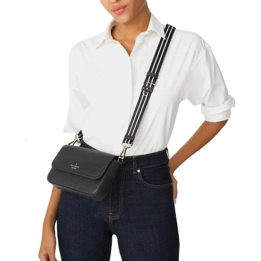 ORIG & IMPORTED KS Rosie Small Flap Leather Crossbody Bag Black with Wallet