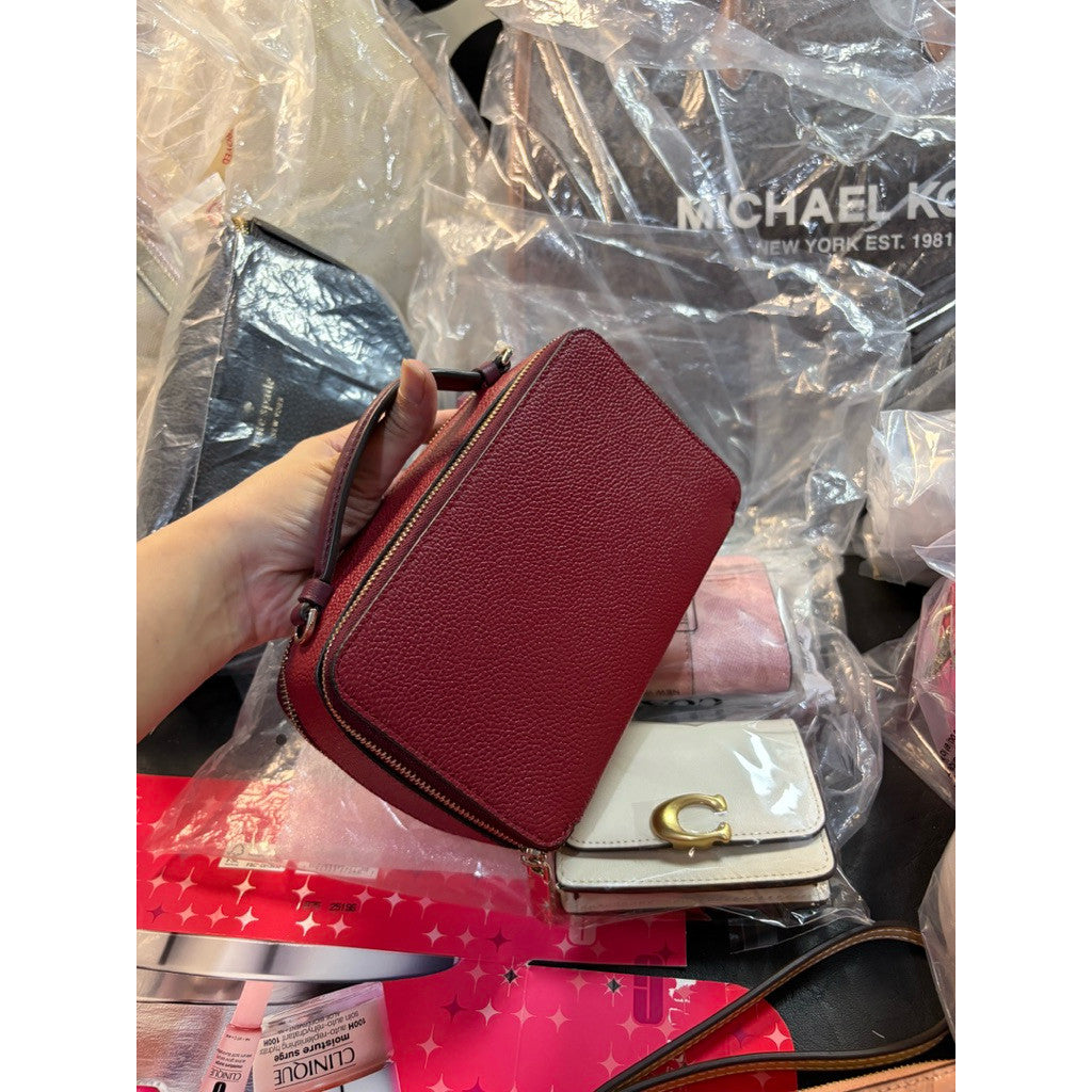 ORIG & IMPORTED KS Zip Code Double-zip Crossbody Small Maroon Bag