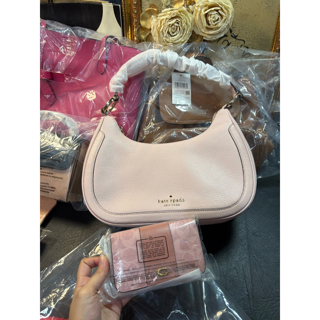 ORIG & IMPORTED KS Leila Pebbled Leather Shoulder Hobo Pink Bag