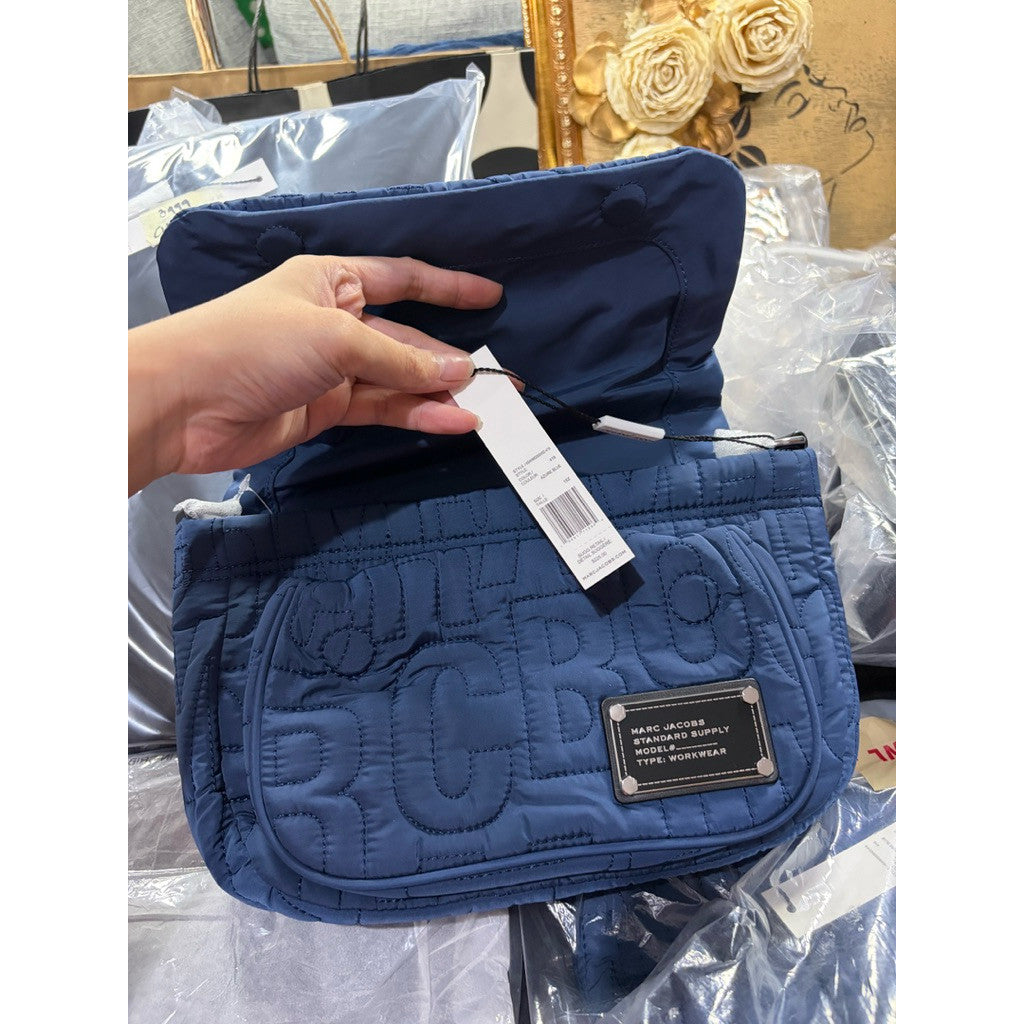 ORIG & IMPORTED MJ Nylon Jumbled Logo Messenger Blue Flap Bag