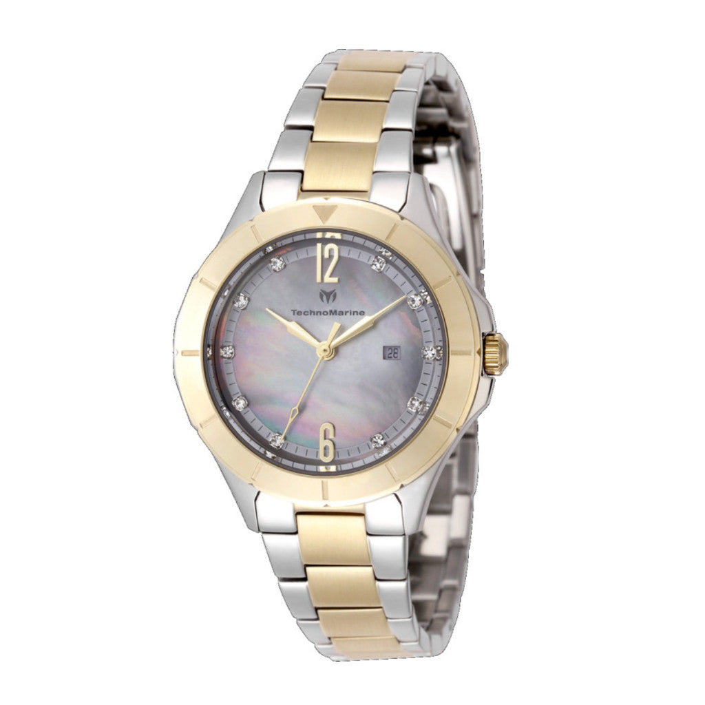 ORIG & IMPORTED Technomarine LUNA TM-826004 33mm Lady's Watch Two Tone Silver/Gold