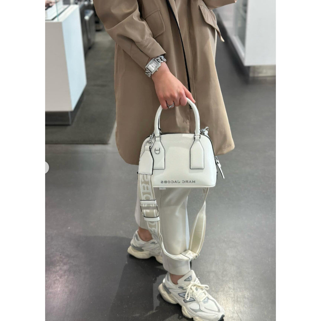 ORIG & IMPORTED MJ Small Leather Dome Satchel Crossbody Bag White