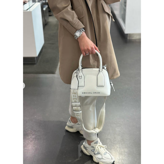 ORIG & IMPORTED MJ Small Leather Dome Satchel Crossbody Bag White