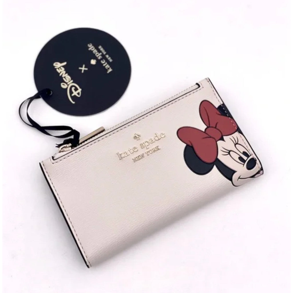 ORIG & IMPORTED KS Disney Minnie Mouse Small Slim Bifold White/Black Wallet
