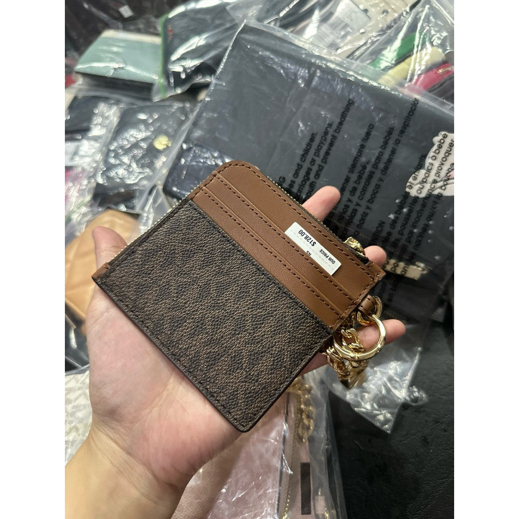 ORIG & IMPORTED MK Signature Logo Chain Wallet Slim Card Holder White/Pink/Brown
