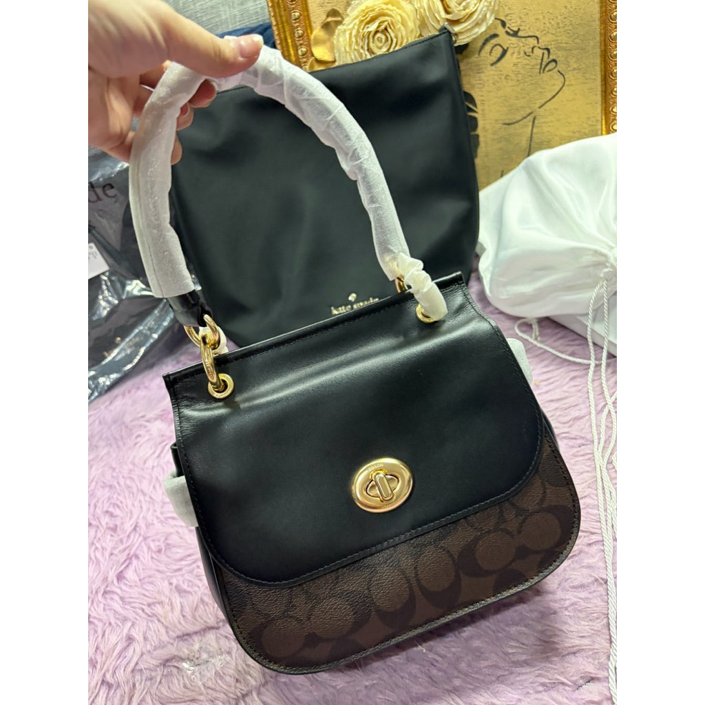 ORIG & IMPORTED RARE CCH Jace Crossbody Flap Bag In Signature Canvas F79990 Black/Brown