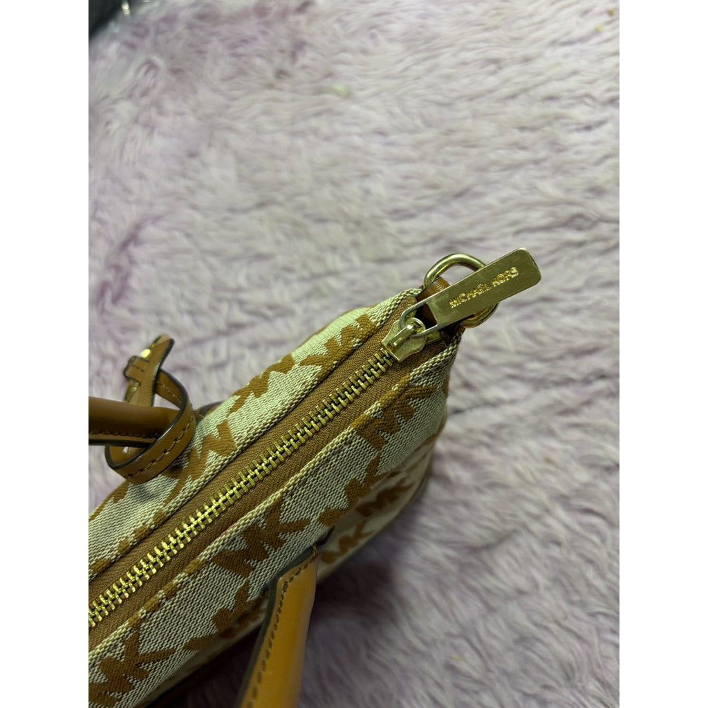 ORIG Preloved MK Hyde Small Logo Jacquard Satchel Brown Bag