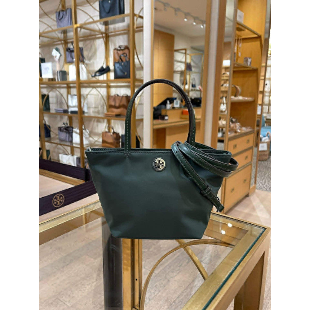 ORIG & IMPORTED TB Burch Nylon Mini Nylon Tote Crossbody Bag in Basil Green