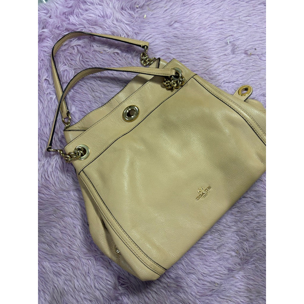 ORIG Preloved Coach Turnlock Edie Chain Shoulder Taupe Bag
