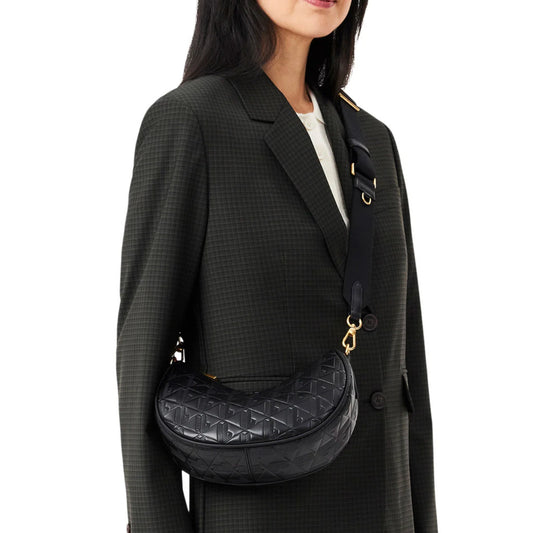 ORIG & IMPORTED LCT Maheki Embossed Leather Half Moon Hobo Shoulder Black Bag