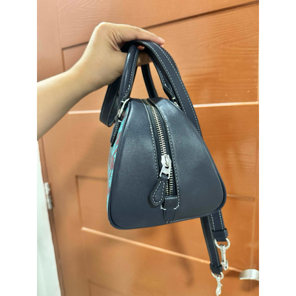 ORIG Preloved CCH Sydney Satchel With Houndstooth Print Blue Bag
