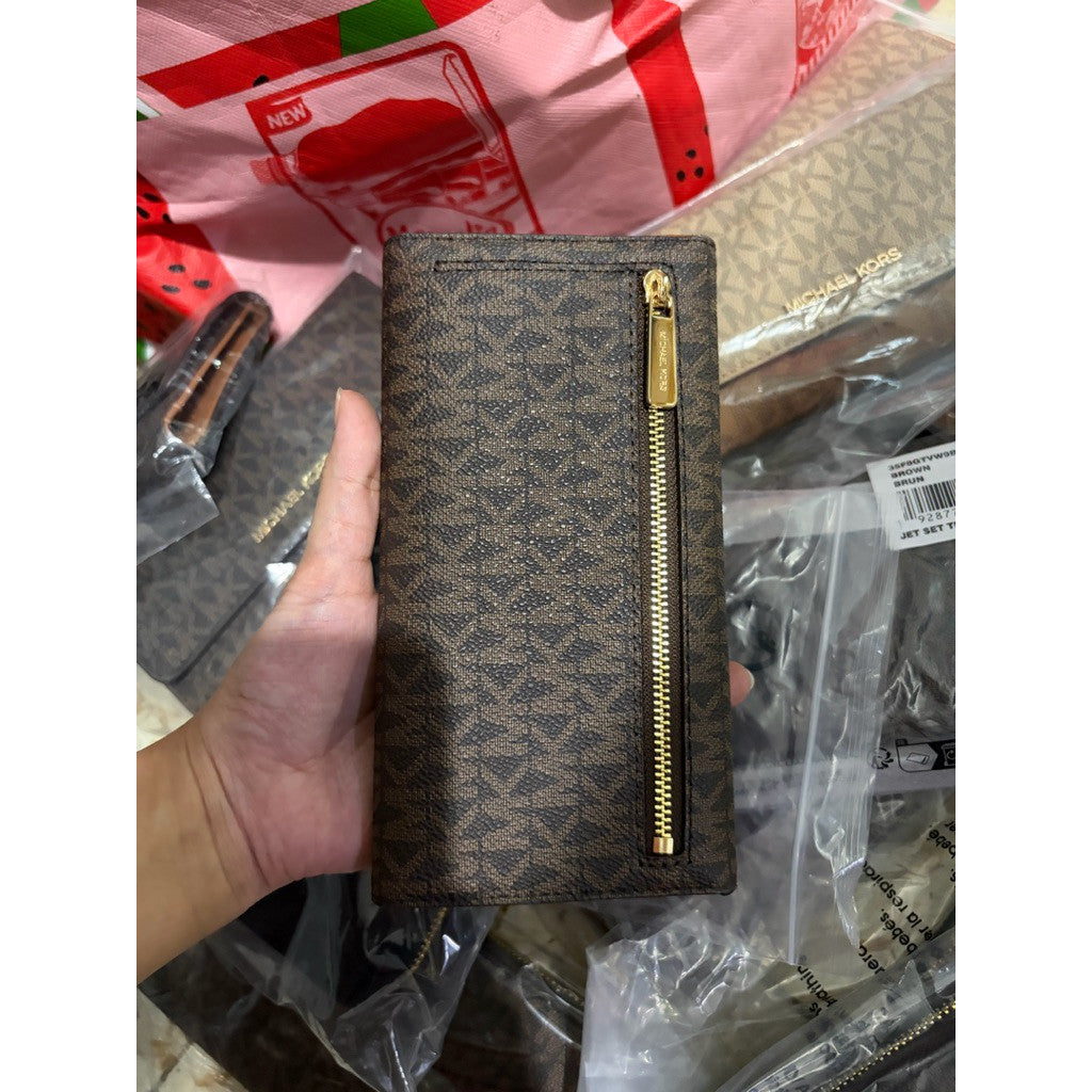 ORIG & IMPORTED MK Jet Set Large Logo Long Trifold Wallet Brown/Camel
