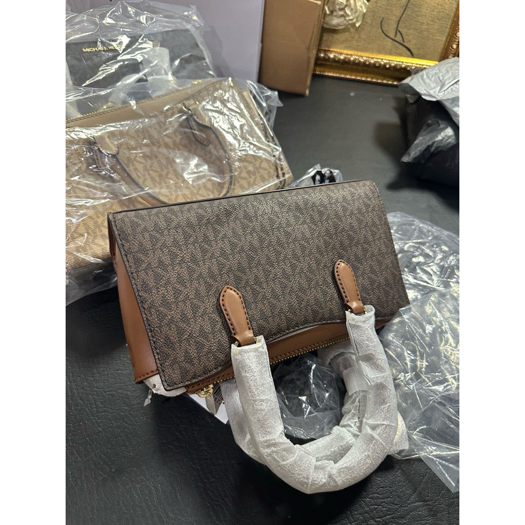 ORIG & IMPORTED MK Arden Small Signature Logo Satchel Brown/Beige Camel Bag