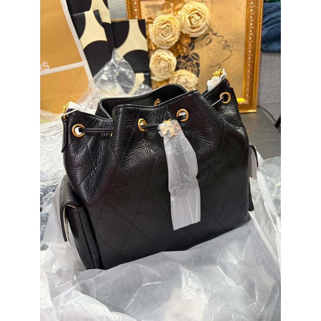 ORIG & IMPORTED TB TBurch Small Charlie Quilted Drawstring Shoulder Bag Black