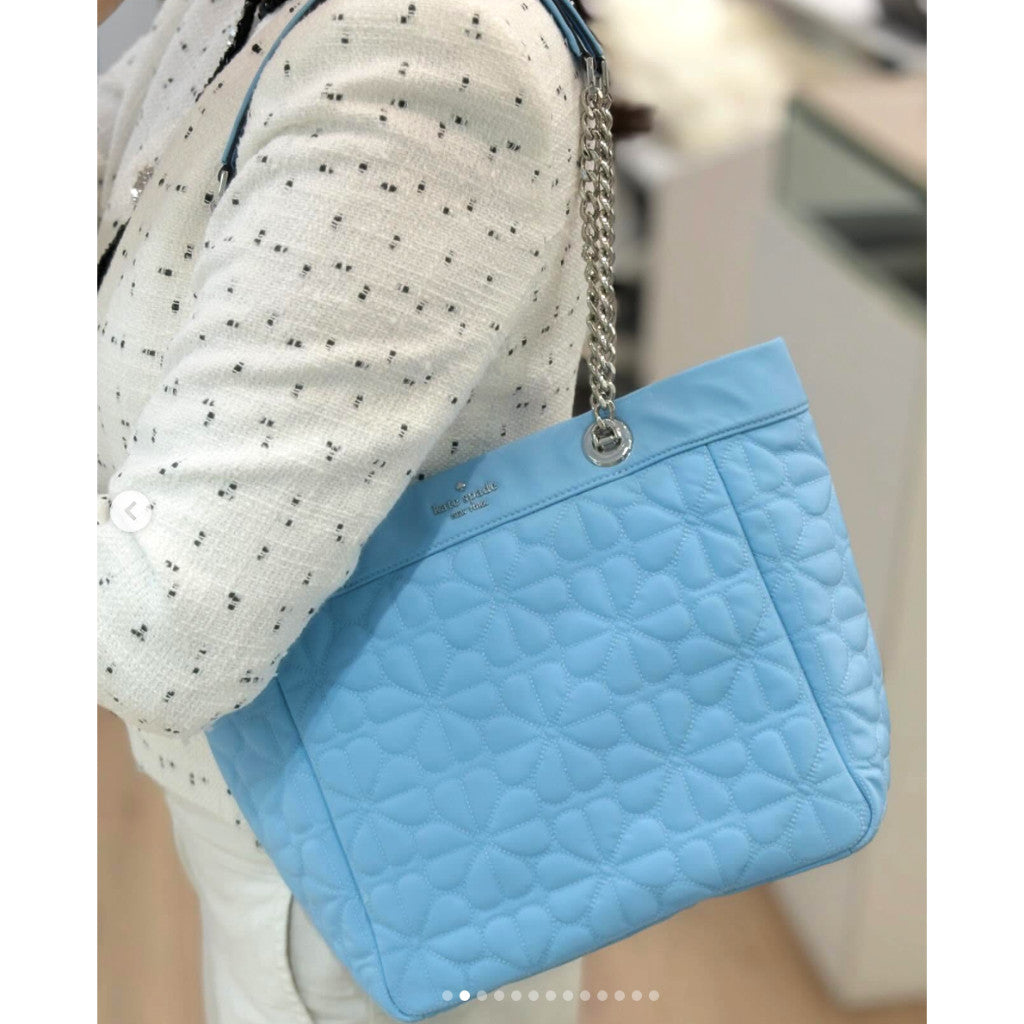 ORIG & IMPORTED KS Spade Flower Quilted Nylon Medium Tote Blue Bag
