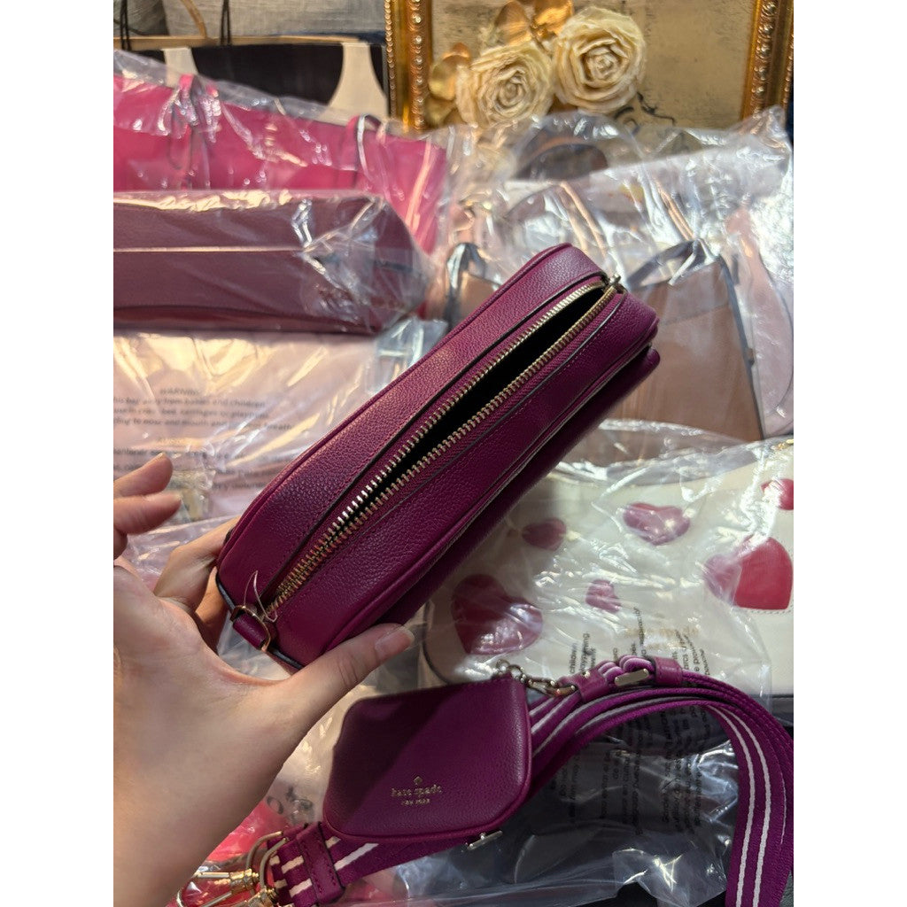 ORIG & IMPORTED KS Rosie Pebbled Leather Flap Camera Bag Magenta Pink