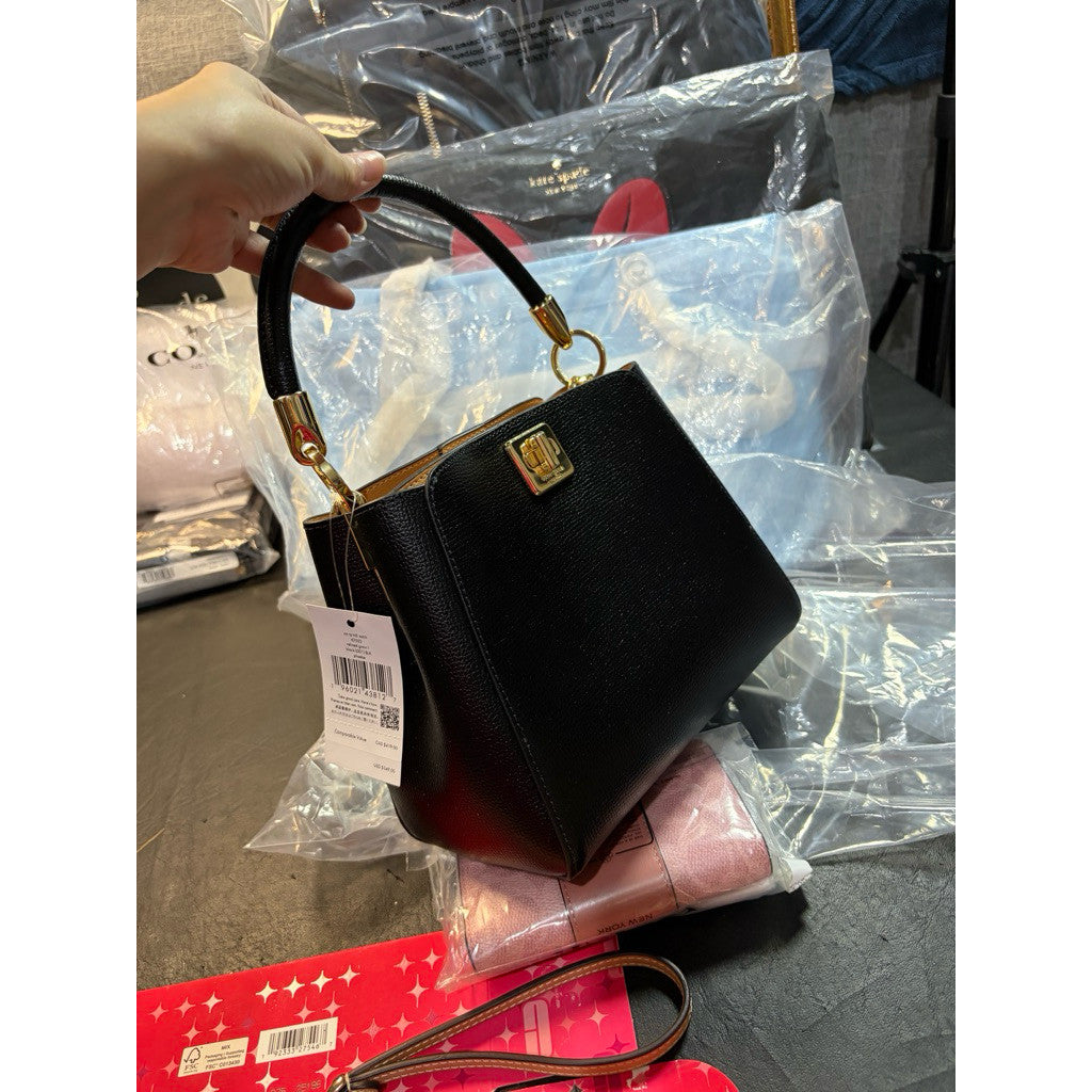 ORIG & IMPORTED KS Phoebe Mini and Small Top Handle Bucket Black Bag