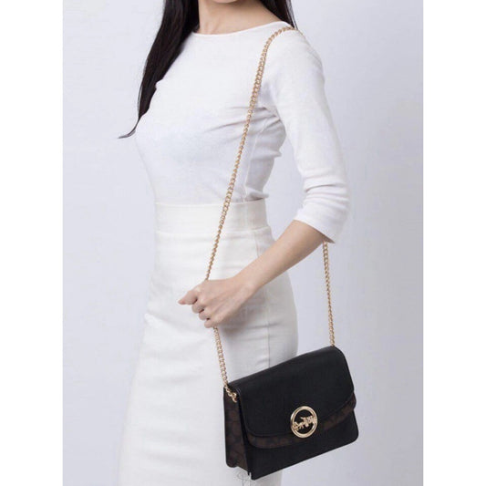 ORIG & IMPORTED RARE CCH F80836 Jade Flap Crossbody With Signature Canvas Brown/Black Bag