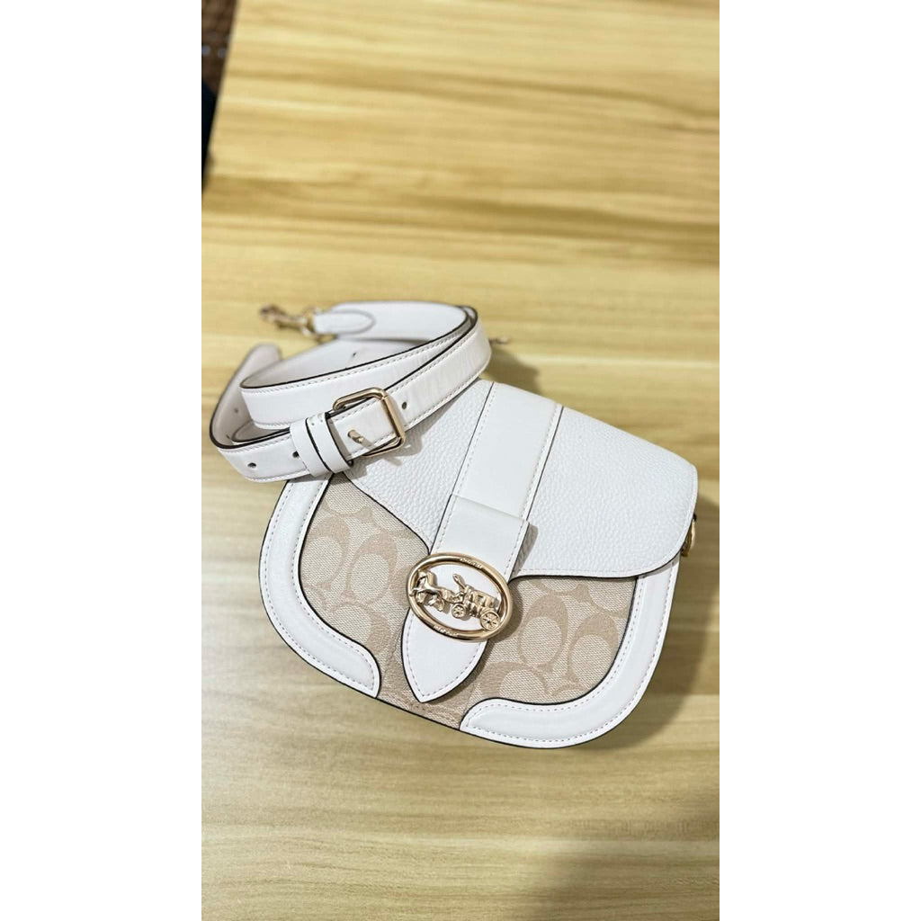 ORIG Preloved CCH Georgie Saddle Bag Signature Light Khaki/Chalk White