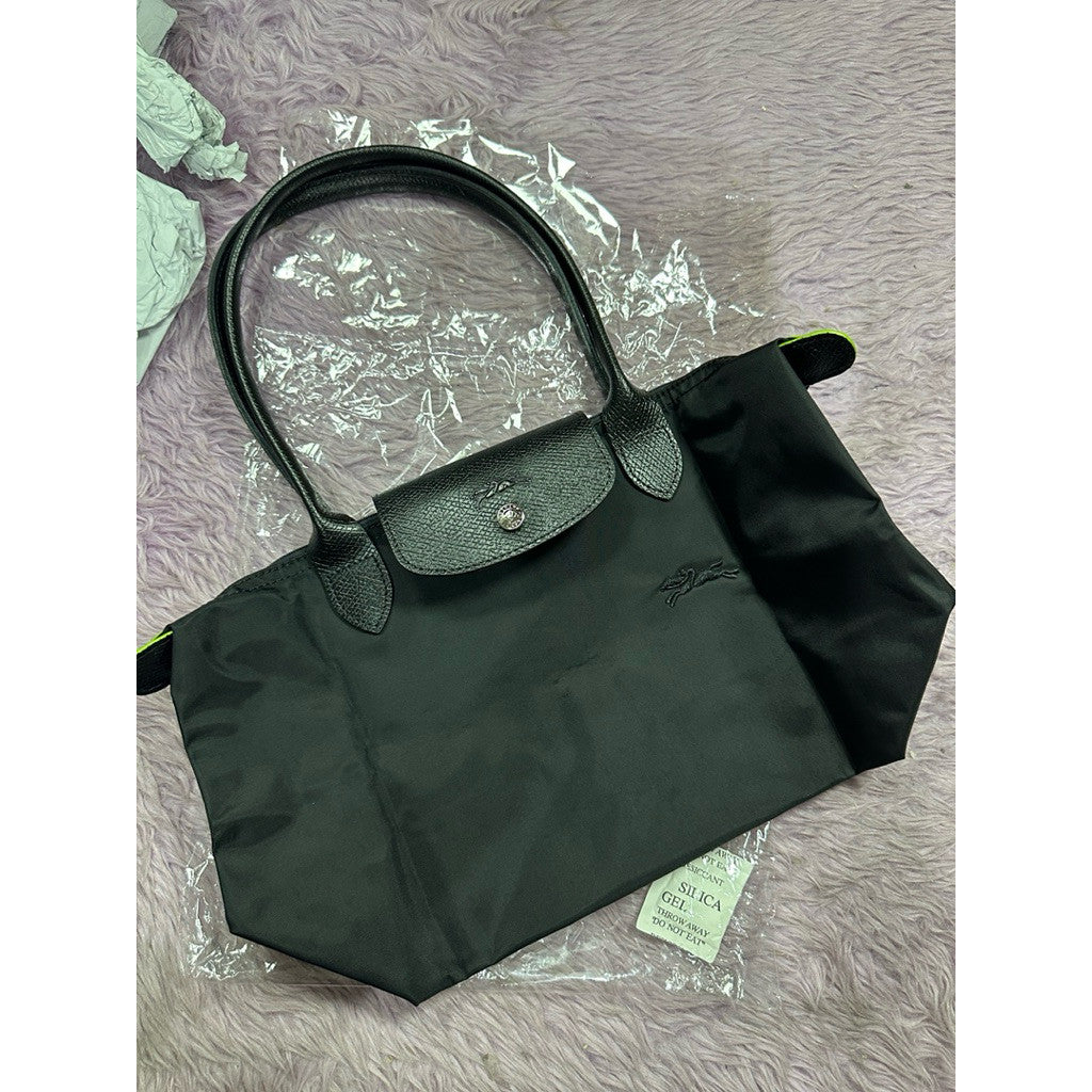 ORIG & IMPORTED Longchamp LC Le Pliage Original Medium Long Handle Nylon Tote Black Bag
