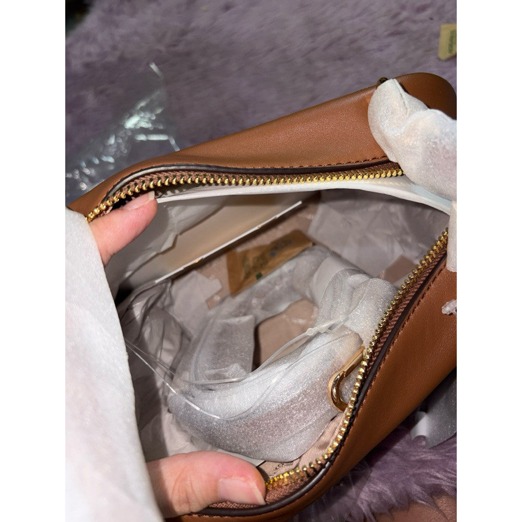 ORIG & IMPORTED MK Cecily Small Signature Logo Shoulder Bag White/Brown