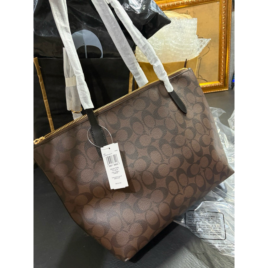 ORIG & IMPORTED CCH Zip Top Tote Medium Brown/Black Bag In Signature Canvas
