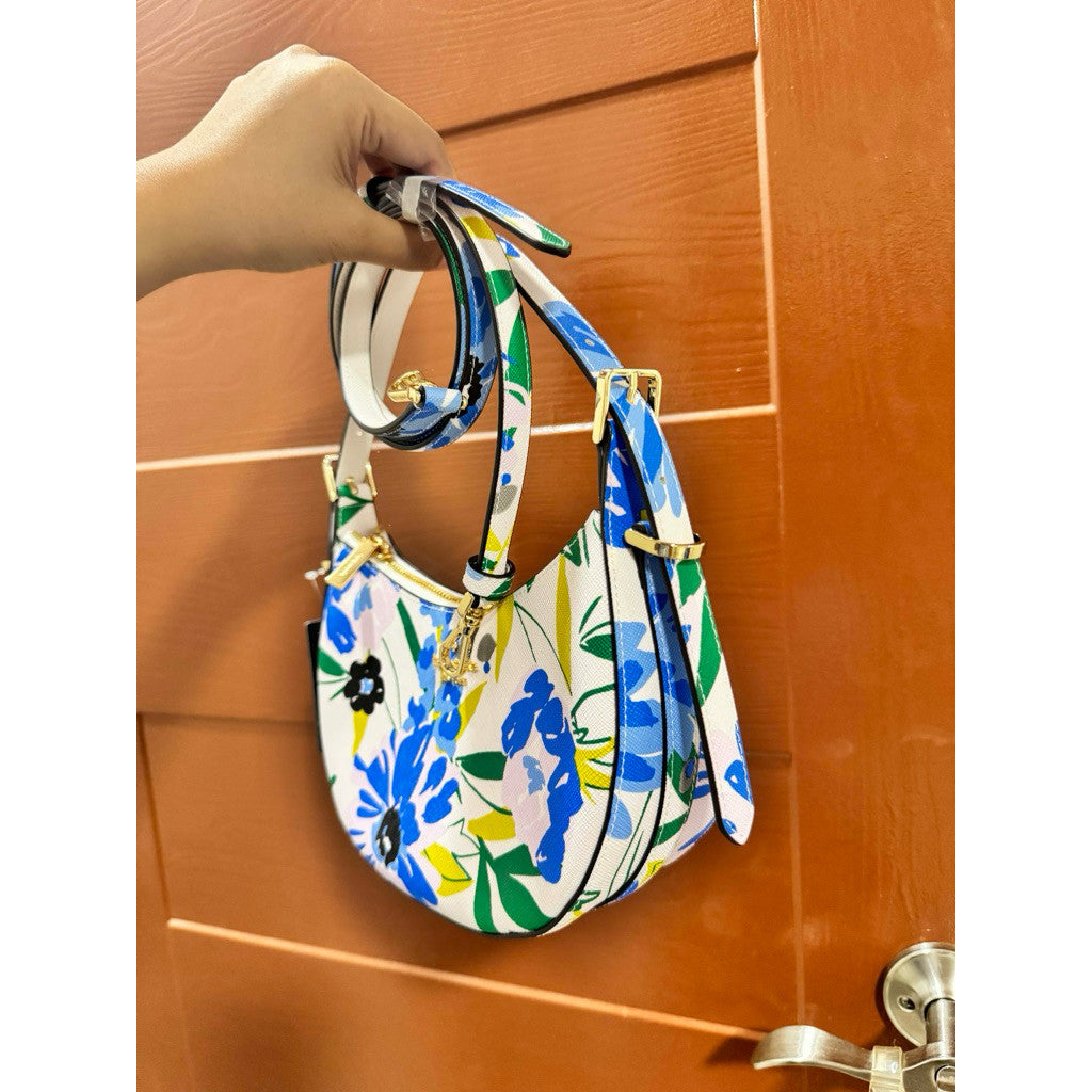 ORIG & IMPORTED KS Madison White Floral Crescent Hobo Shoulder Bag