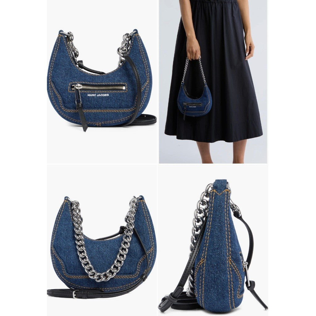 ORIG & IMPORTED MJ Denim Cruiser Mini Crescent Crossbody Shoulder Navy Blue Bag