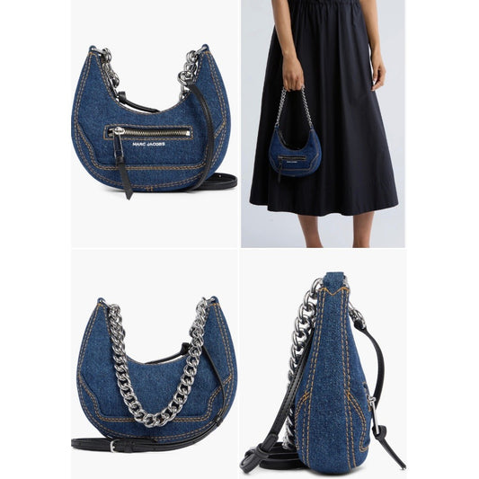 ORIG & IMPORTED MJ Denim Cruiser Mini Crescent Crossbody Shoulder Navy Blue Bag