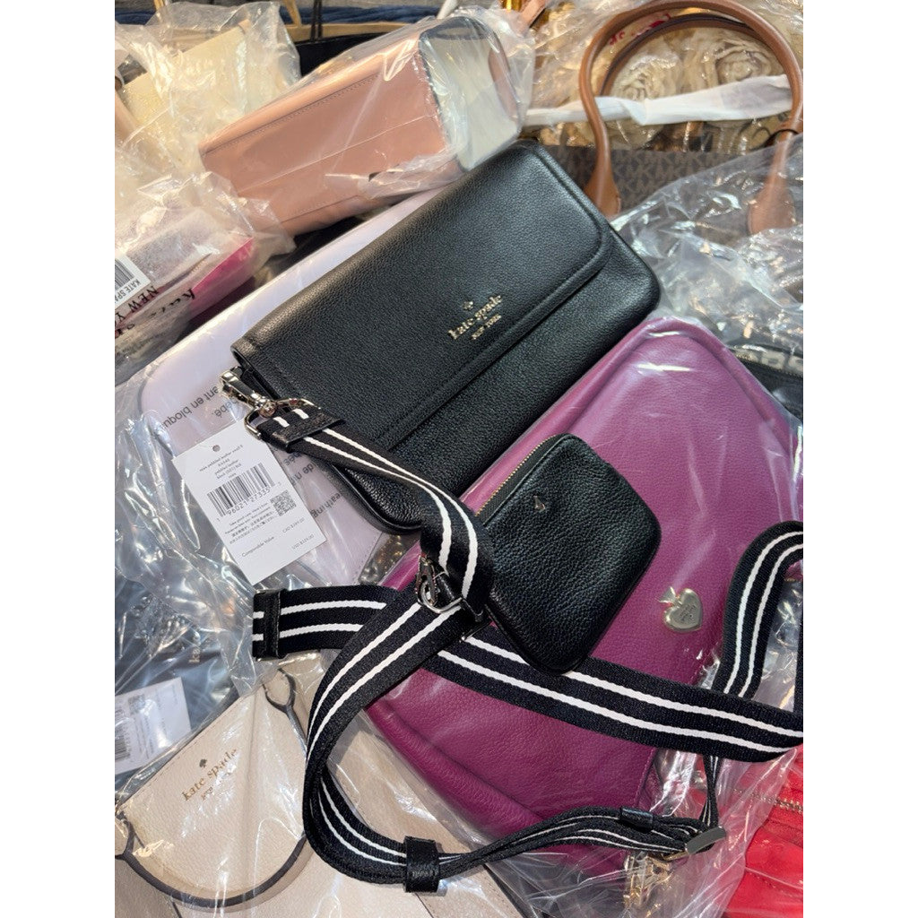 ORIG & IMPORTED KS Rosie Small Flap Leather Crossbody Bag Black with Wallet