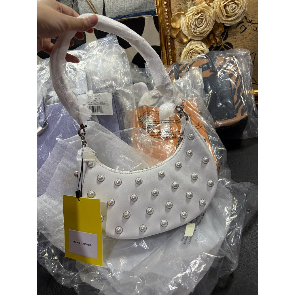 ORIG & IMPORTED MJ The Curve Shoulder Hobo White Bag with pearls