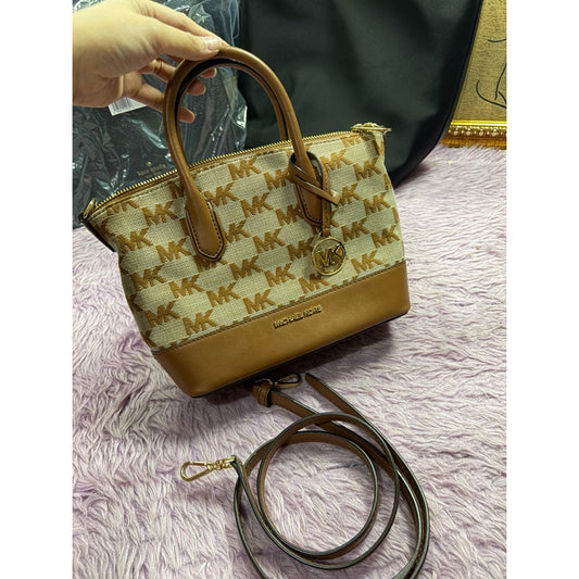 ORIG Preloved MK Hyde Small Logo Jacquard Satchel Brown Bag