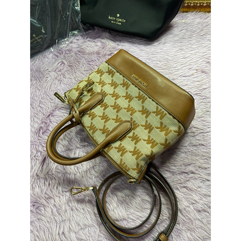 ORIG Preloved MK Hyde Small Logo Jacquard Satchel Brown Bag