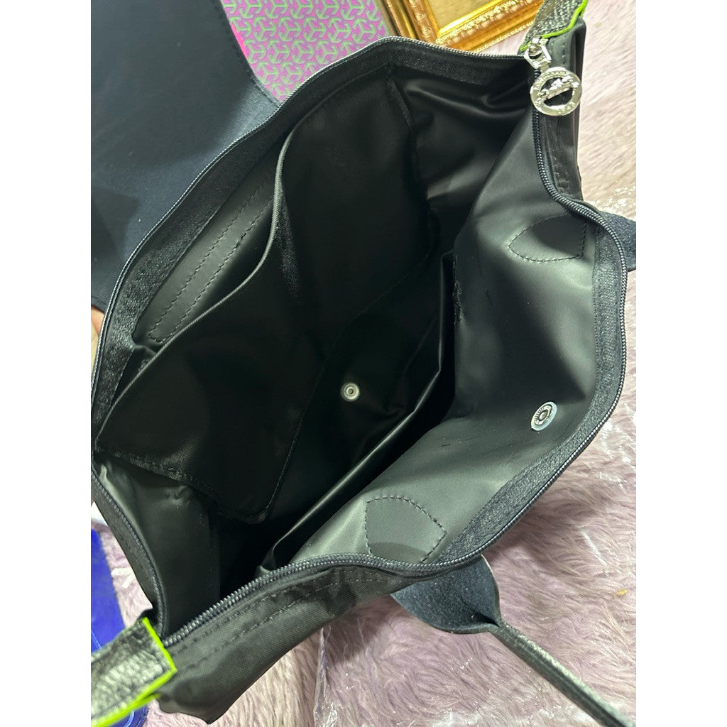 ORIG & IMPORTED Longchamp LC Le Pliage Original Medium Long Handle Nylon Tote Black Bag