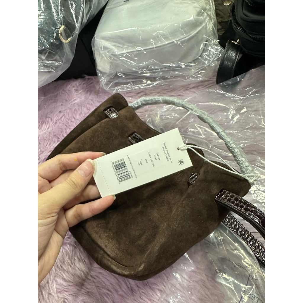 ORIG & IMPORTED TB Burch Dark Cocoa Brown Romy Suede Mini Bucket Bag Brown