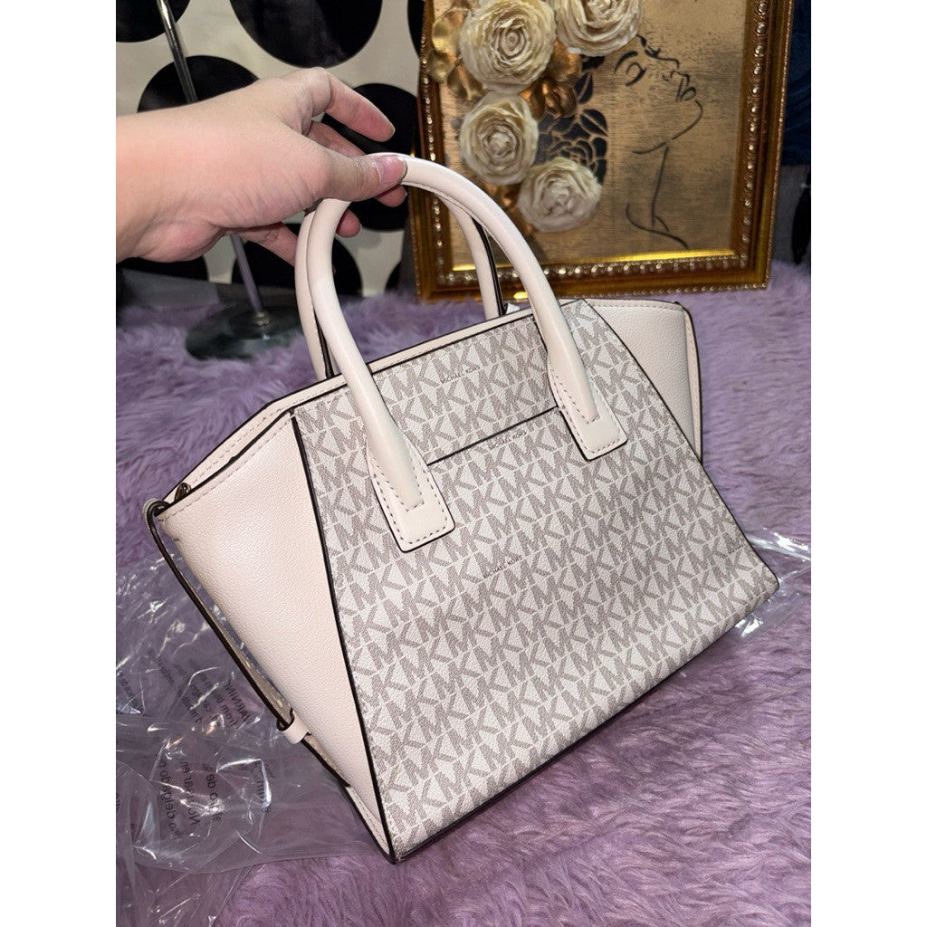 ORIG & IMPORTED MK Avril Small Logo Top-Zip Satchel White/Black Bag