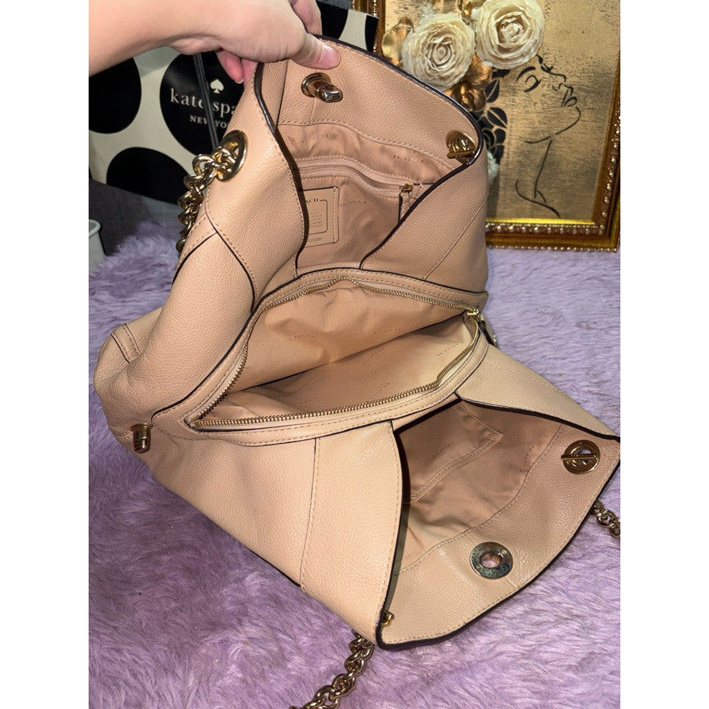 ORIG Preloved Coach Turnlock Edie Chain Shoulder Taupe Bag
