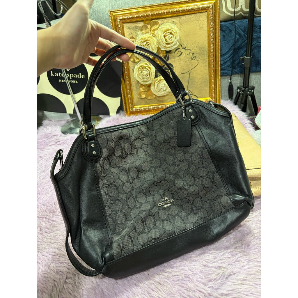 ORIG Preloved Coach Edie Signature Jacquard 28 Shoulder Bag, Black