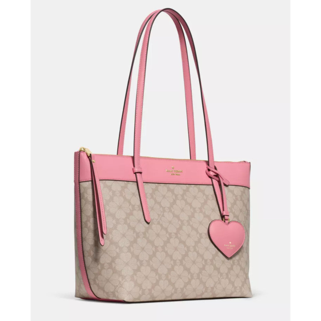 ORIG & IMPORTED KS All Day Spade Flower Tote Pink/Beige Bag With Charm
