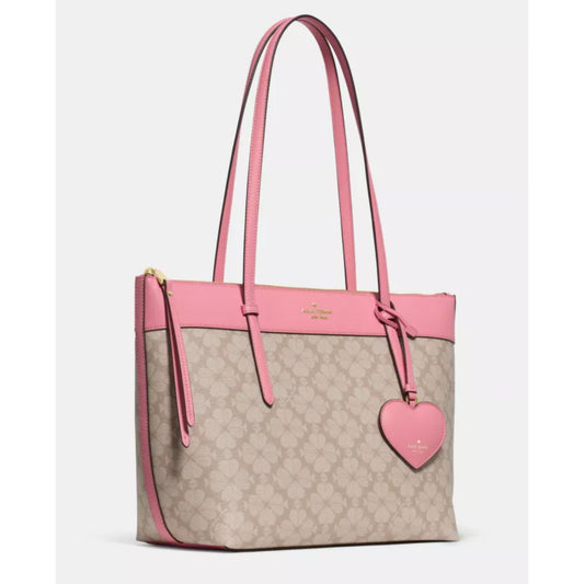 ORIG & IMPORTED KS All Day Spade Flower Tote Pink/Beige Bag With Charm