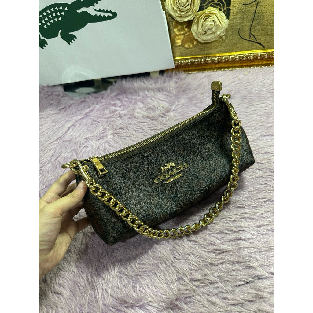 ORIG Preloved CCH Charlotte Shoulder Chain Bag In Signature Canvas Brown