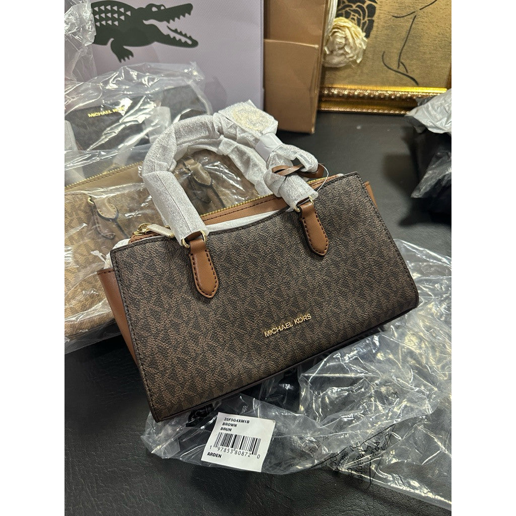 ORIG & IMPORTED MK Arden Small Signature Logo Satchel Brown/Beige Camel Bag