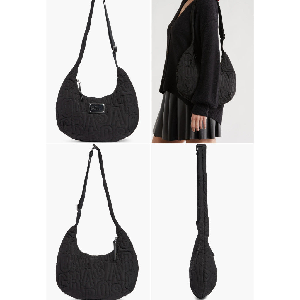 ORIG & IMPORTED MJ Nylon Jumbled Logo Hobo Black Nylon Shoulder Bag