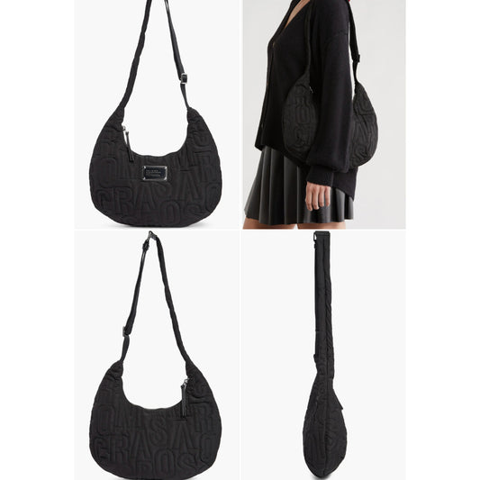 ORIG & IMPORTED MJ Nylon Jumbled Logo Hobo Black Nylon Shoulder Bag